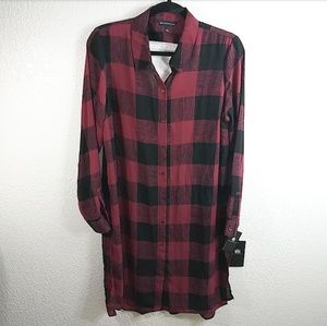 Rock & Republic Maroon Buffalo Plaid Tunic Size La